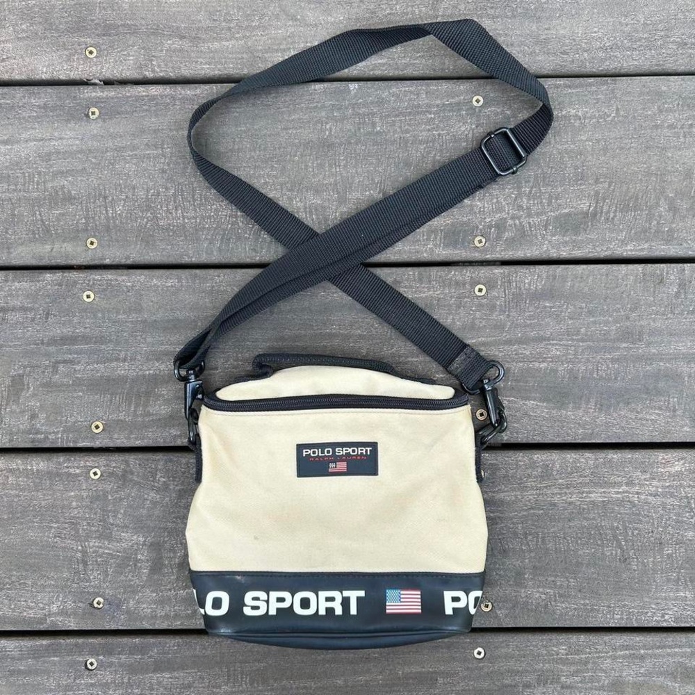 Vintage 90s Ralph Lauren Polo Sport Cream/Black Crossbody Bag Purse w/ Logo